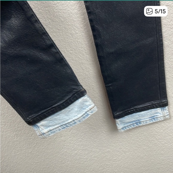 NWT Frame Le Sylvie High Rise Straight Fit Jeans Coated Ankle Black Ice Sz 24 - Picture 5 of 13